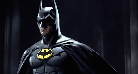 concept art of Cinematic Film stock footage in (arri alexa style) Kodak film print, <lora:batman 1989:1> batman 1989 a close up of a batman with a dark background, digital artwork, illustrative, painterly, matte painting, highly detailed
