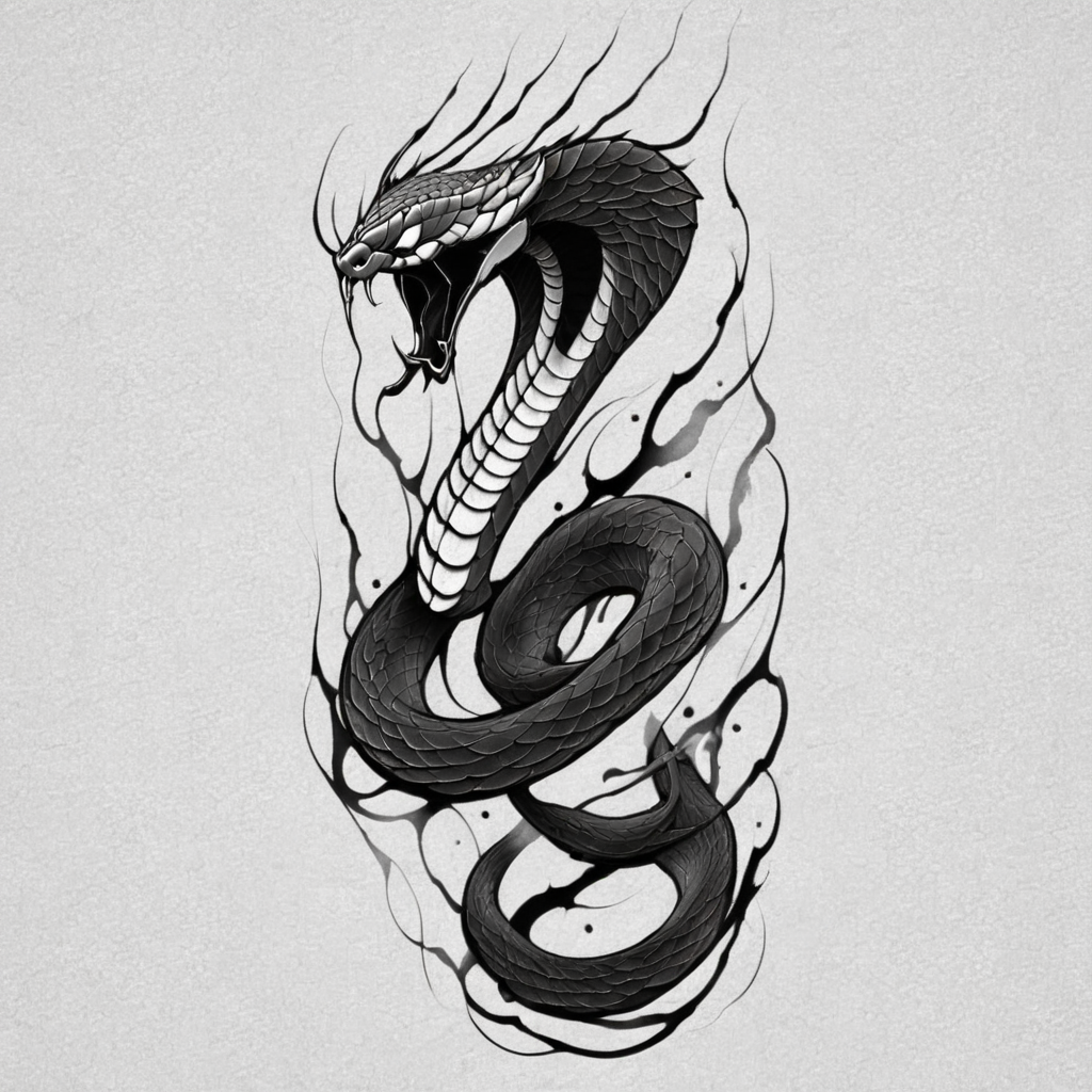 <lora:1y0n:0.8>1y0n cobra monochrome tattoo design