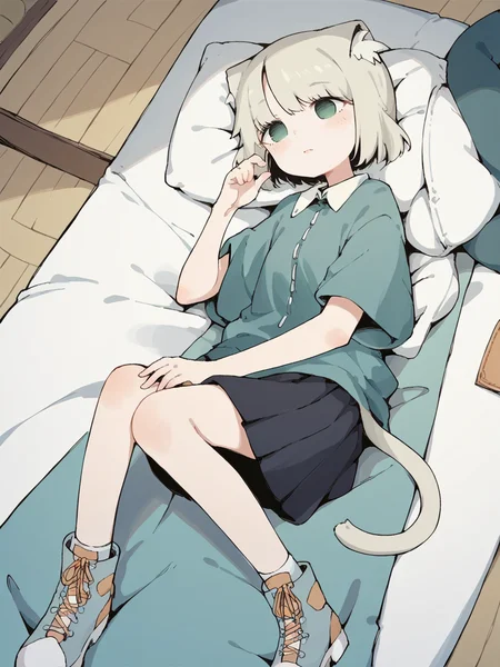 source_anime, score_9, score_8_up, score_7_up, score_6_up, score_5_up, <lora:4m00lXLP:1> 4m00l, 1girl, lying, cat girl,