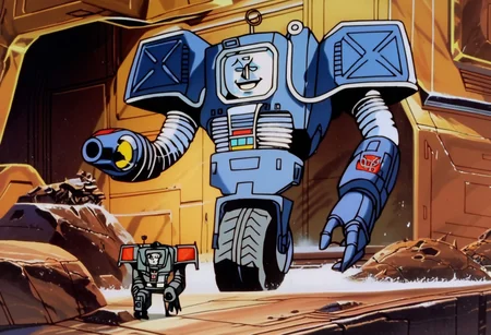 score_9, score_8_up, score_7_up, Yes man, robot, single wheel robot, blue robot, radio antenna, smile, Transformers, Animation, <lora:Transformers 86 FT:1>