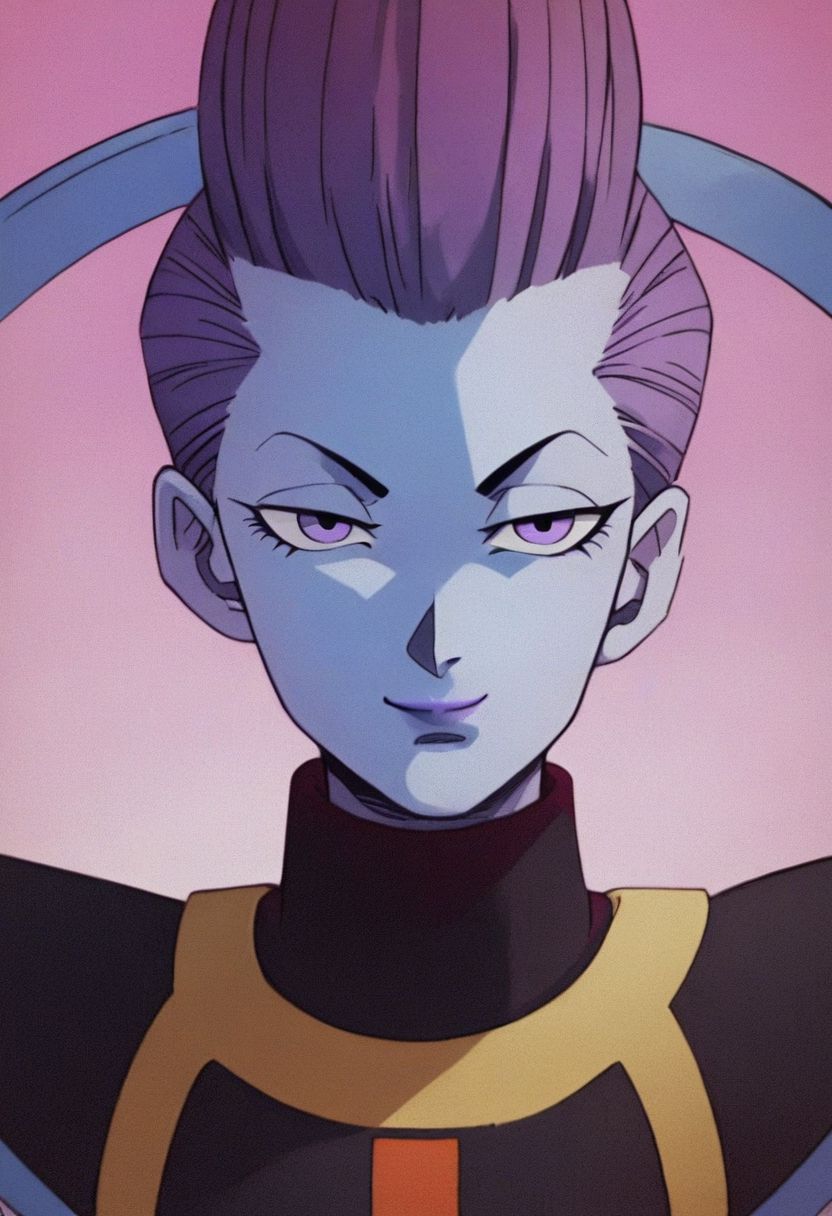 best quality,score_9,score_8_up,score_7_up,score_6_up,whis,blue skin, lavender eyes,half closed eyes,purple lips,front view, portrait,looking at viewer,hyper boobs,ultra small waist,ultrade wide hips,hands on hips, seductive smirk,pretty face,long eyelashes