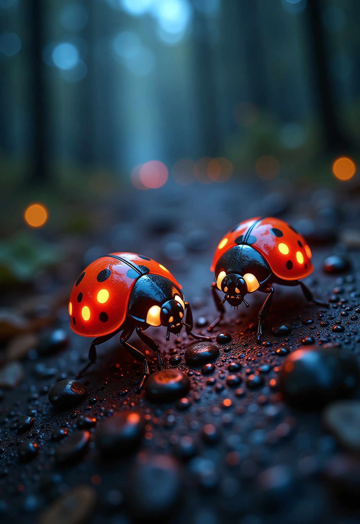 aidmaimageupgrader, a high quality digital image of Metagalactic Ladybugs Battle at the Edge of Time, they glow at night
