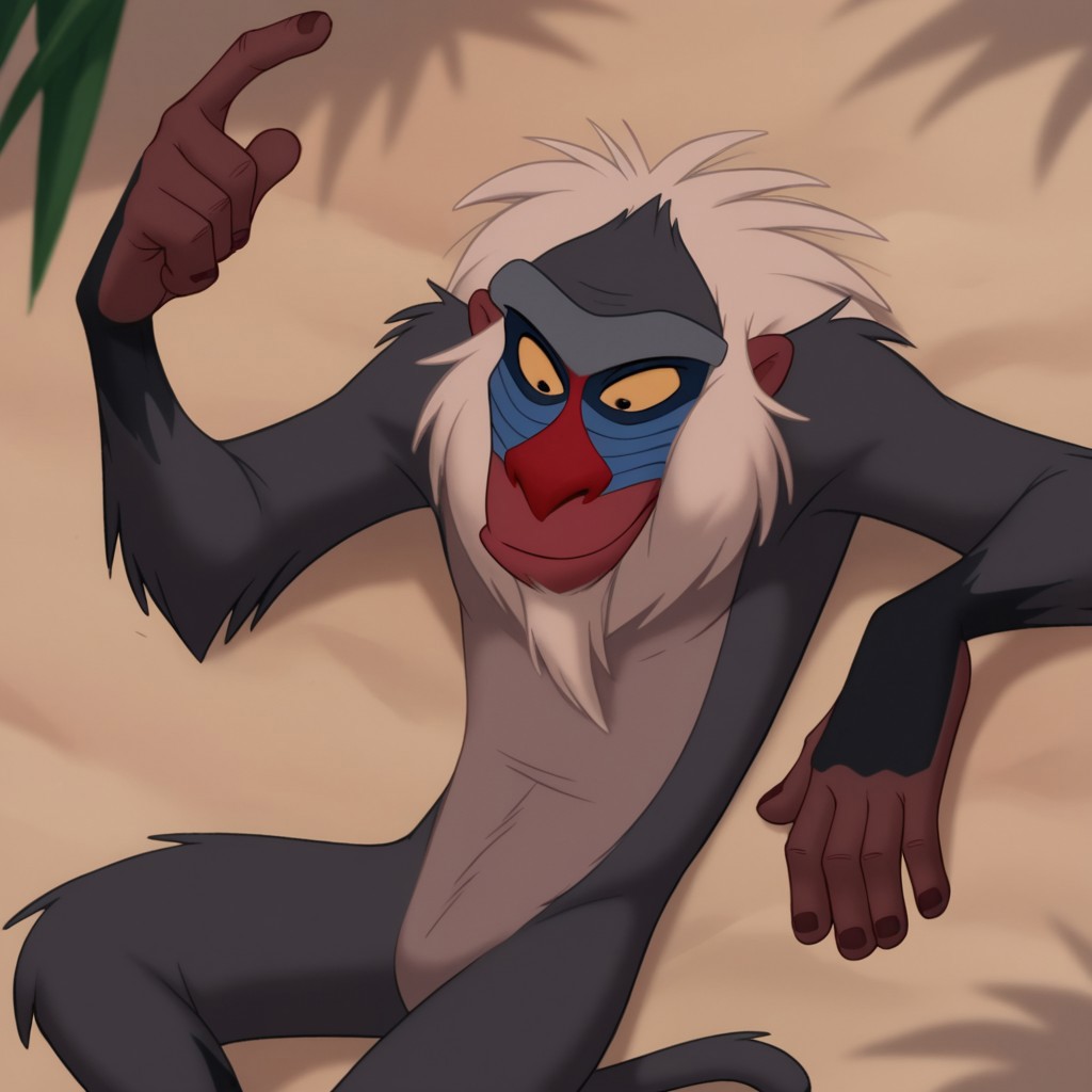 score_9, score_8_up, score_7_up, score_6_up, score_5_up, score_4_up, source_furry, rafikiLK, semi-anthro, male, primate, monkey, grey fur, white hair, black eyes, yellow sclera, lying, on beach