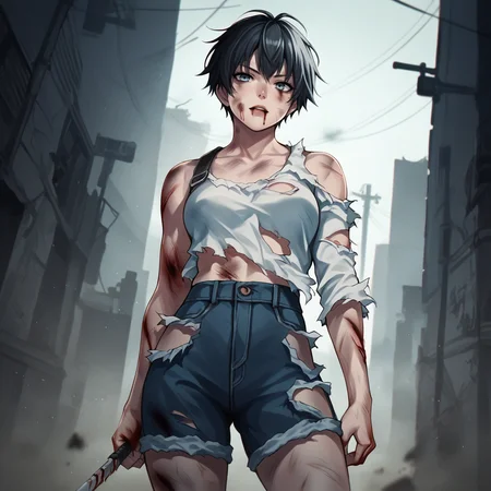 score_9,score_8_up,score_7_up,score_6_up,source_anime,rating_safe, <lora:Battle_Damage:0.8> battledamage,torn clothes, solo, blood, injury, bruises, zPDXL2,