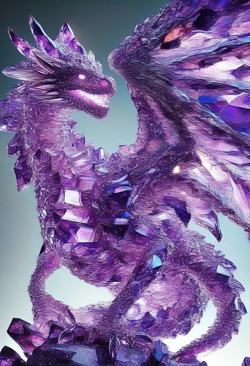 absurd resolution, best quality, ultra-detailed, perfect anatomy, perfect eyes, 
made of sparkling amethyst crystals, 
dragon,