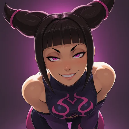 1girl, 
Han Juri from Street Fighter
official style, 
,
seductive smile 
excited  pose, 
half-closed eyes,  
 <lora:DarkfireStyle11:1>