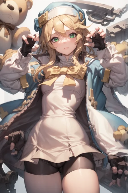 ((masterpiece)), (best quality), (detailed), (1 girl),<lora:WomanNun:1>,bridget \(guilty gear\),blonde hair,fingerless gloves,green eyes,teddy bear,bike shorts