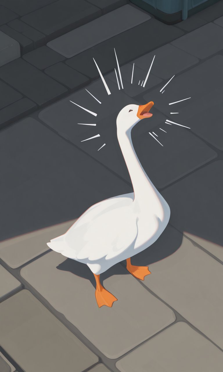 embedding:IllusP0s, g00se, from above, from side, goose, animal focus, yelling, white sound lines,<lora:g00se_v2_ill.safetensors:1.0:1.0>