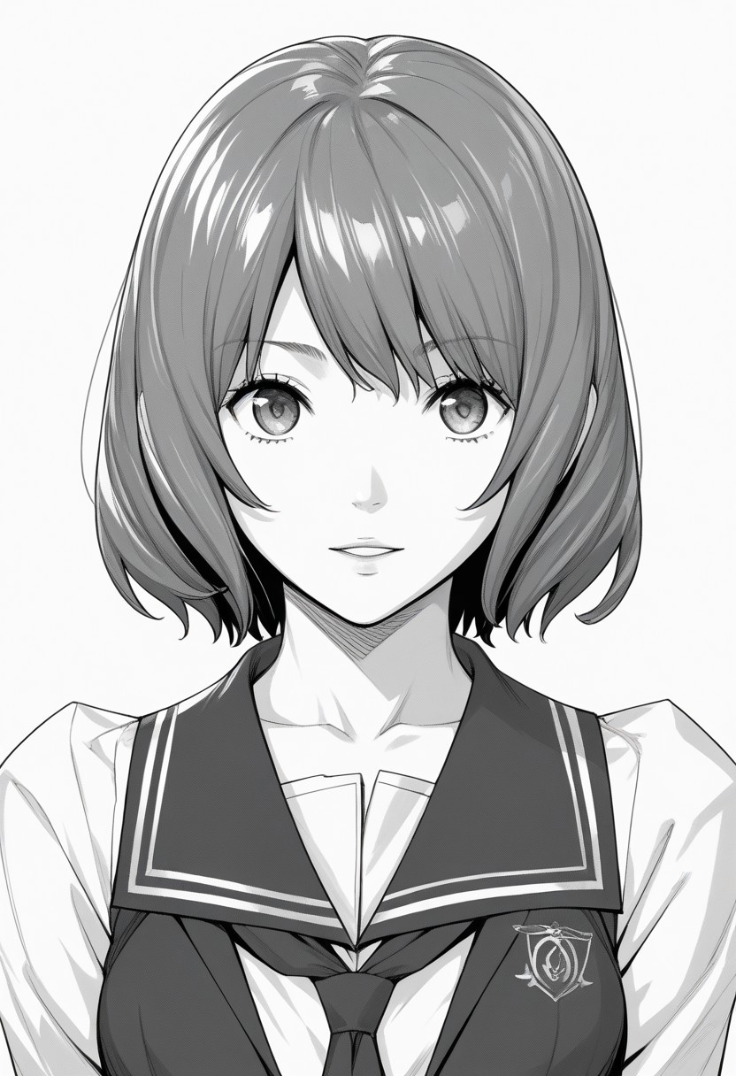 score_9, score_8_up, score_7_up, source_anime,(extremely detailed CG), (best quality),
rioli,riori,monochrome, greyscale,
SHORT HAIR,,school uniform,front view,