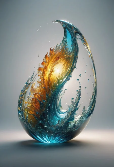 An abstract shape, amazingly fluid, made of glass, detailed, 3d fractals, light particles, water drops, shimmering light, surreal, ink, smooth, shimmering, glow, cinematice contrast, Glow,
16k