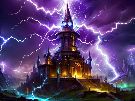 <lora:MagicAI:.9>   LightningMagicAI   mage tower , Highly detailed, sci fi fantasy setting, intricate detailed background