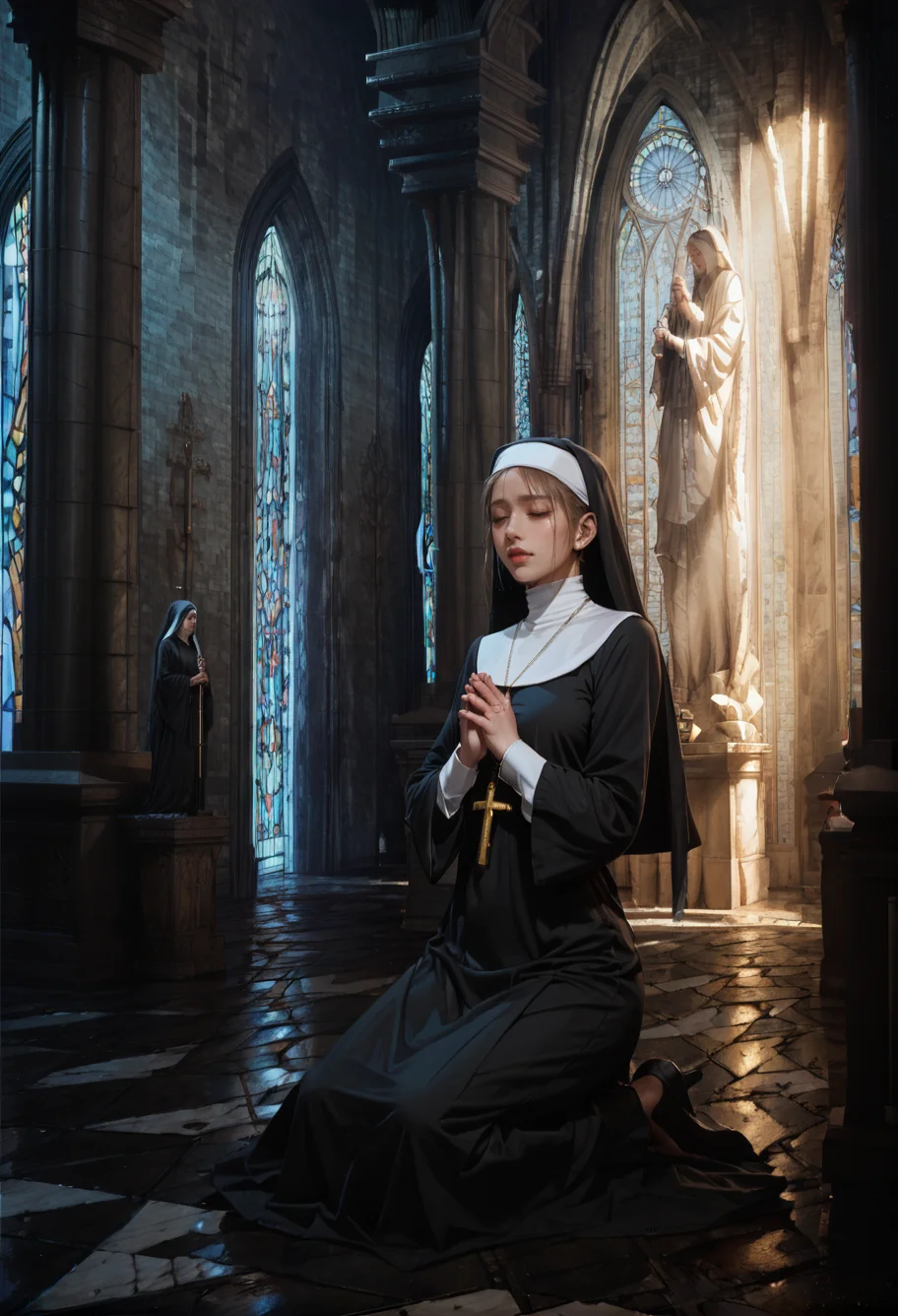 ,ruanyi0842,
1girl,kneeling,nun,praying,<lora:0842 church_v1_pony:1>, score_9,score_8_up,score_7_up,,8k,1girl,solo,,