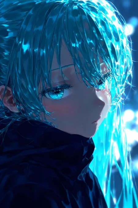 1girl, hatsune miku, masterpiece, best quality, cold colors, shiny hair, shiny eyes, 