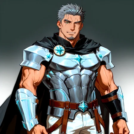 <lora:Kubard__Arslan_Senki:.7>, (Kubard, Gray hair, green eyes, Left eye scar, (left eye closed), stubble, goatee, Black cape, badge, arm armor,)
cowboy shot,
(very short hair, beard, bara, mature, facial hair, stubble, beard, full beard, sideburn, beard, a lot of beard, ), facial hair,male focus, muscular male, muscular male, bara, mature,  bara, mature, aixiwuganda_(20222192), very awa, masterpiece, best quality, absurdres, newest, perfect quality, detailed background, intricate details,
<lora:slider_Body Type_alpha1.0_rank4_noxattn_last:3><lora:Anime Summer Days 2 Style SDXL_LoRA_Pony Diffusion V6 XL:.6><lora:slider_cfg_scale_boost:.7><lora:Artist6p:.55>, Artist6p, Artist04p,<lora:slider_il_brightness_slider_d1:-1><lora:slider_il_contrast_slider_d1:-1><lora:slider_DarkSlider1.2_alpha1.0_rank16_full_300steps:-.6><lora:slider_contract_controller_illus01_v1:.5>,