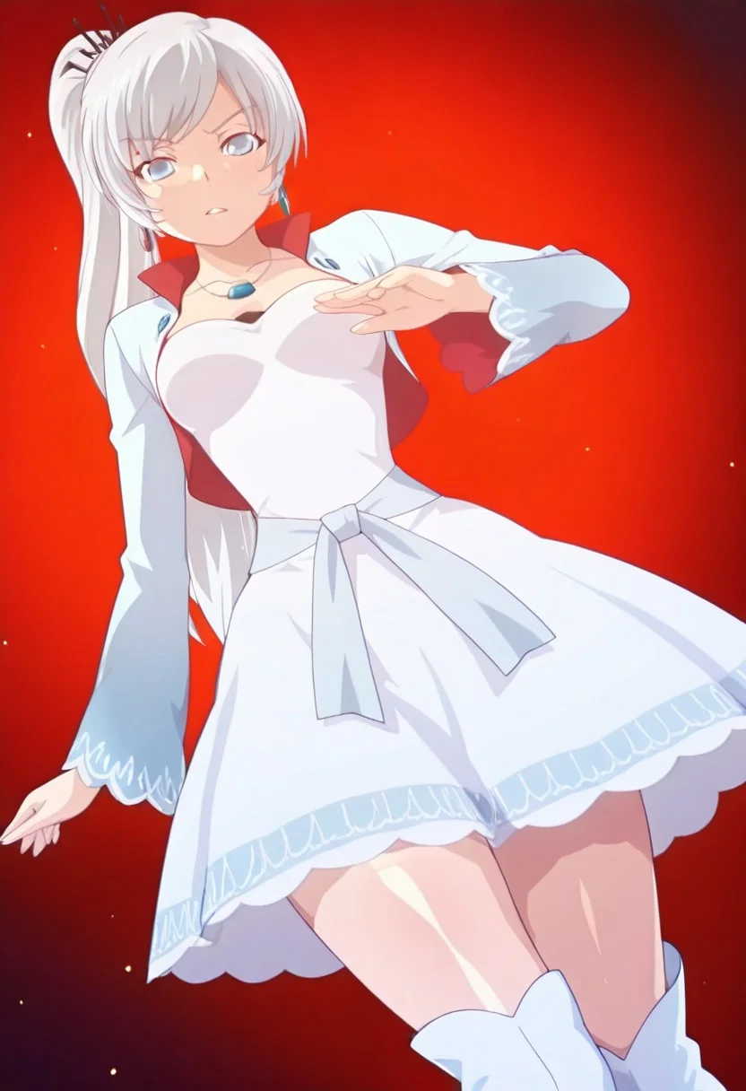 anime screencap, masterpiece, expressiveh, anime coloring, (goldbear ani:1.5), flat color
score_9, score_8_up, score_7_up, score_6_up,
1girl, solo, blue eyes, medium breasts, thick thighs, shiny skin, narrow waist, wide hips, perfect body, fit body, narrow shoulders, W31ssSchn33, detailed face, detailed eyes, expressive eyes, short body, cute face, cute eyes, scar across her eyes
white hair, long ponytail, side pontyail,
W3issVol1Huntr3ss, jewelry, cropped jacket, earrings, necklace, white dress, white boots
serious, parted lips, looking at the viewer,
dynamic pose, dynamic angle, cowboy shot, sexy pose, arms in frame,
skindentation, expressiveh, fantasy background,
<lora:Expressive_H:1>