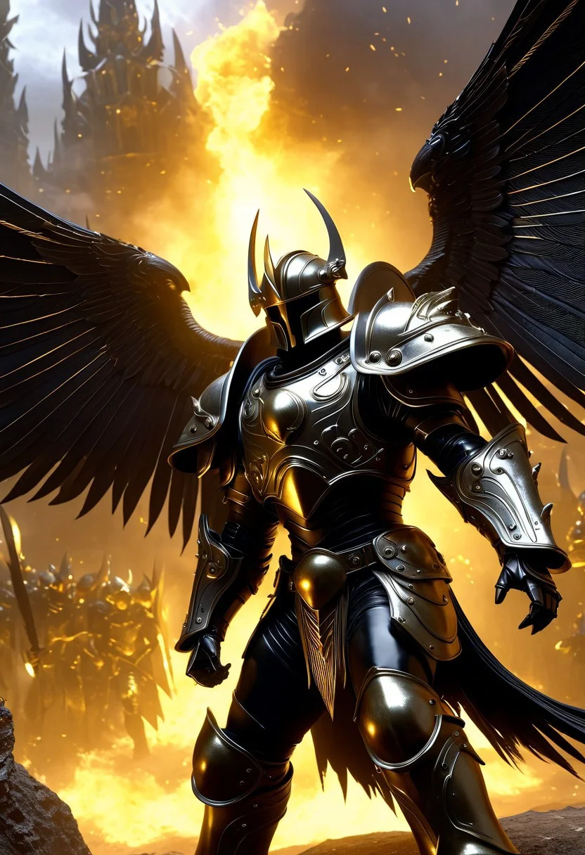 The watchers, black big metal wings on back, dressed in black and gold armour, metal helmet, , fighting the nephilim
, moody light, by H.R Giger, 4k resolution digital art trending on Artstation and unreal engine 5, hyperrealism, full body shot, glowing eyes, cinematic, epic, masterpiece, surreal, fantasycore, hyperdetailed, ultra realistic, octane render, volumetric lighting, depth of field, bokeh, 8 <lora:Details:0.85>