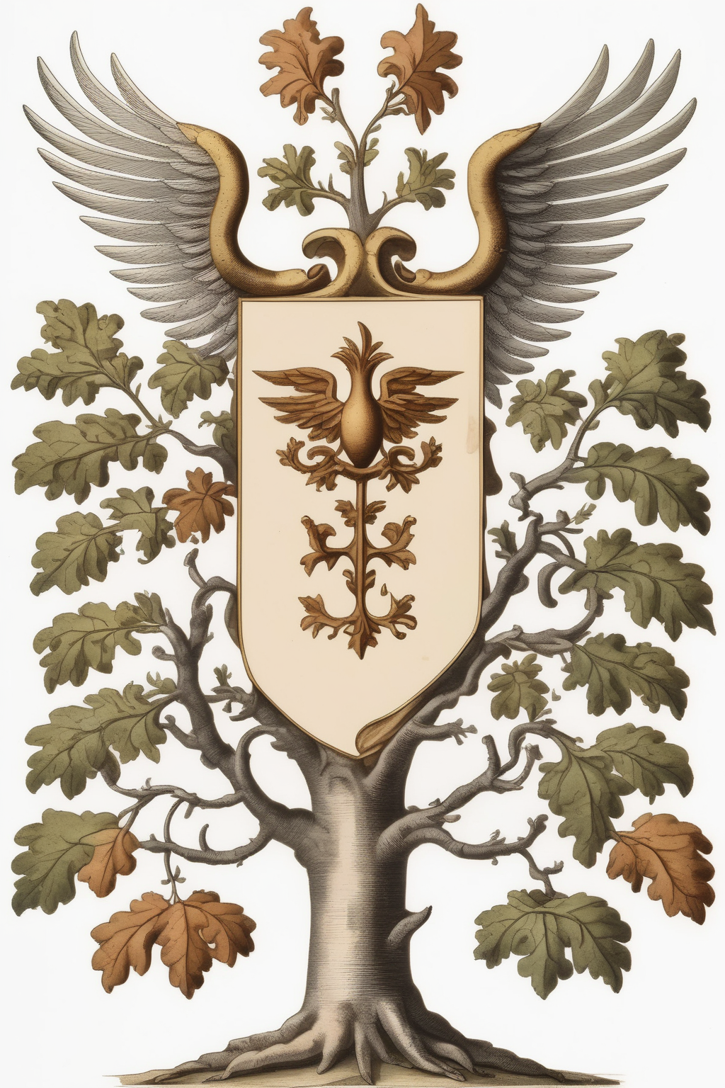 <lora:Mark Catesby Style:1>Mark Catesby Style - empty form for a coat of arms with a tree and wings white background