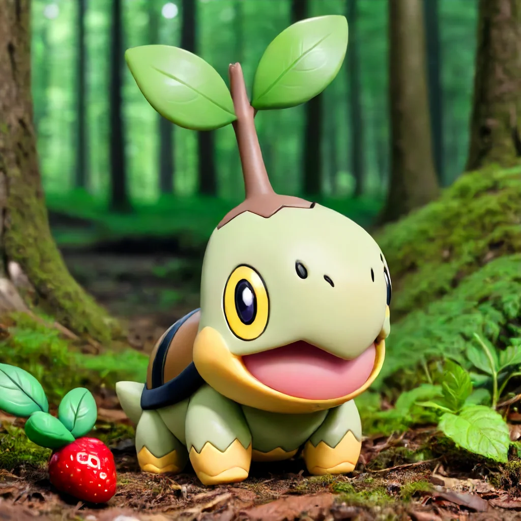Turtwig sitting in the forest, crying, eating a berry <lora:Turtwig SDXL:.7>