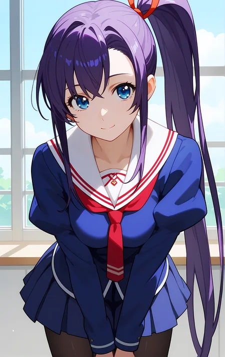 (score_9, score_8_up, score_7_up), 1girl, window, sunlight, classroom,
leaning forward, looking at viewer, closed mouth, light smile, tight clothes, close-up,
ohwx, 1girl, pantyhose, school_uniform, solo, long_hair, skirt, side_ponytail, purple_hair, blue_eyes, black_pantyhose,
<lora:amaya_haruko_pony_ss:1>