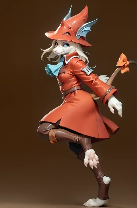 score_9, score_8_up, score_7_up, fluffy, tufts, furry,
BREAK, FreyaC, white fur, white hair, blue eyes, brown tail, orange tailbow, red dragoon coat, ascot, leather gaiters, brown dragoon pants, leg raised, red dragoon hat, running, on one foot, touching hat, brown background, feet, from side, solo, 1girl,
zPDXL, <lora:Freya10S 97:0.8>, <lora:Photo 2 Style SDXL_LoRA_Pony Diffusion V6 XL:1>