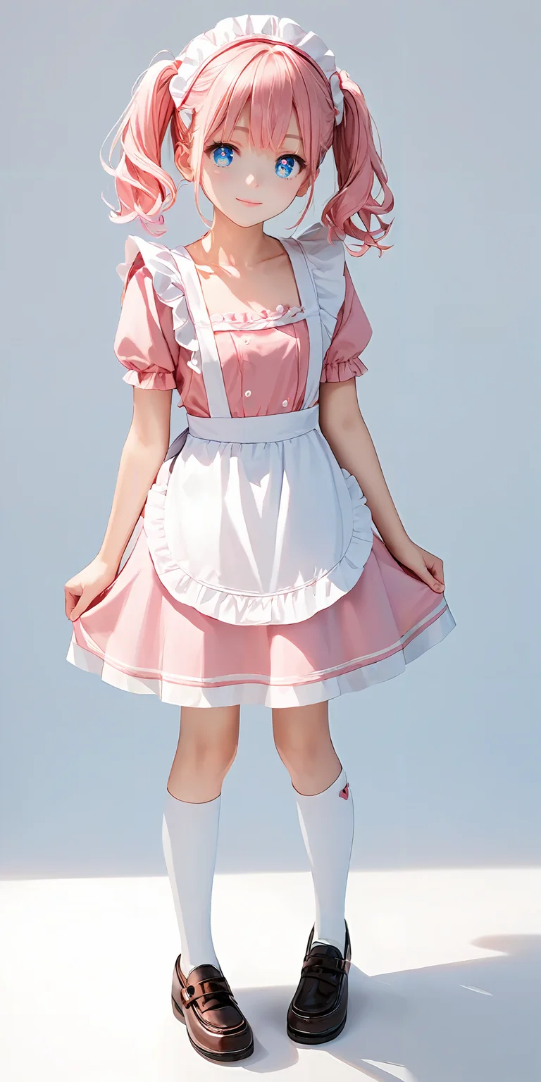 score_9, score_8_up, score_7_up,source_anime, high res image,masterpiece,best quality,girl,cute face,clear skin,shiny hair,ultra detailed eyes,simple background,
<lora:maid_Pony_V1.0:1> jyojifuku,frills,kneehighs,apron,pink dress
