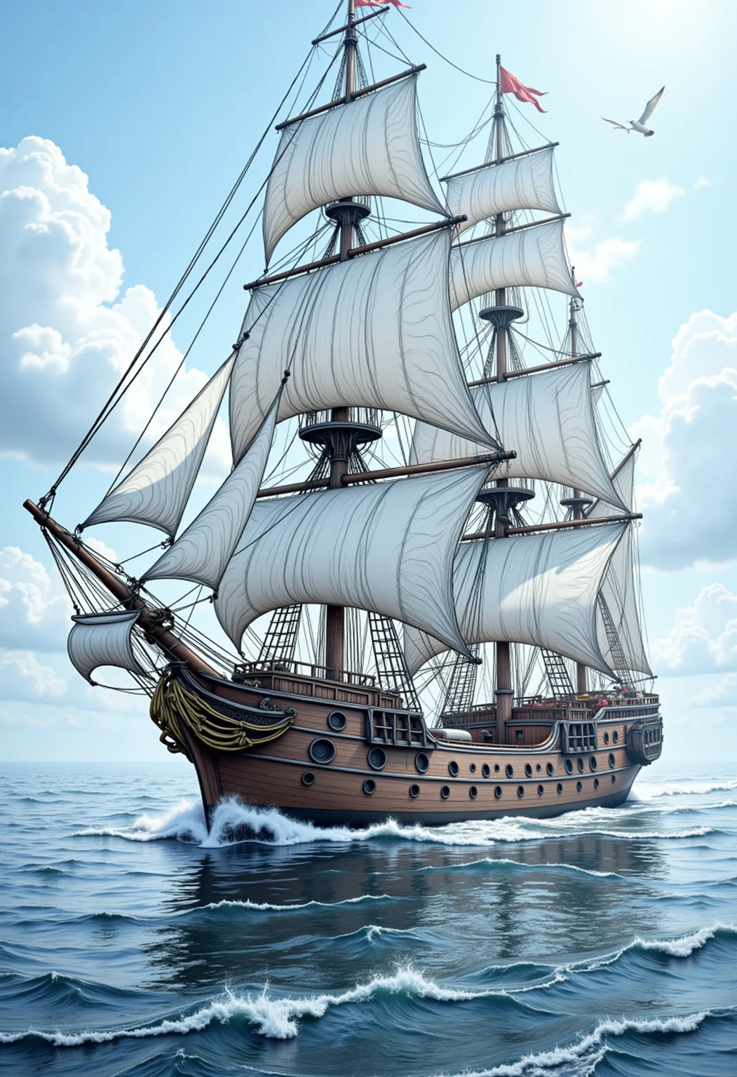 hyp3rd3tail style,an illustration, a sailing ship
