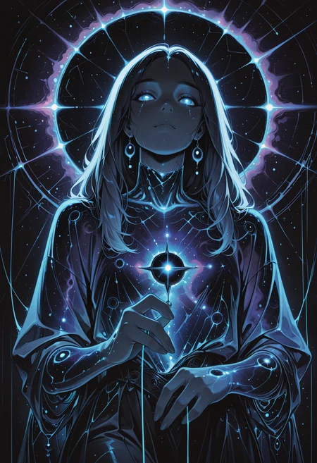 embedding:IllusP0s, codex sss chroma
1figure, solo, god, deity, androgynous, translucent, energy_body, weaving, thread, timeline, space-time, nebula, abstract, cosmic, serene_expression multiple_arms, glowing_eyes, galaxies_as_beads, black_hole_in_background,