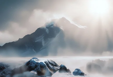score_9,score_8_up,score_7_up,score_6_up , (spiral bokeh:1.2), (smokey cloud, magical effect, fog:1.5), landscape, (mountain, snow, freeze ice), (avalanche:2), (Rising sun, rays of sunshine:1.5)