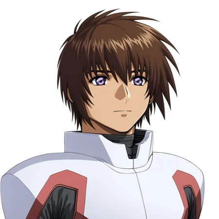 ASCIImasterpiece, best quality, kira_yamato, 1man, hair parted to the left, headshot, ORB_pilot_suit, detailed reflective light purple eye, (light brown skin tone: 1.1), in front of a (plain white background: 1.2), 4k, 8k, intricate detail, soft lighting,