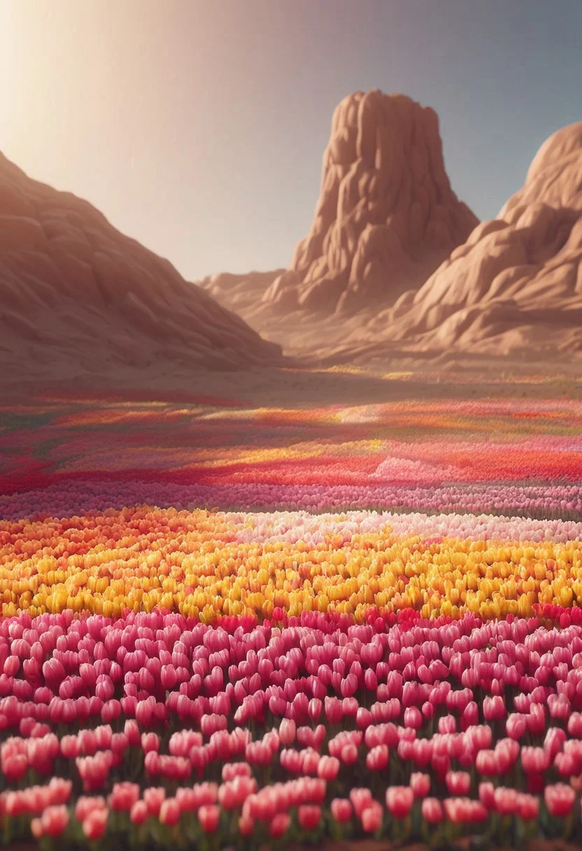 masterpiece, ultra-HD, cinematic lighting, photorealistic, impressionism (1.5), high detail, depth of field, (blurred background), (dramatic lighting),masterpiece, best quality, very aesthetic,8k,
A close up of a RPG made out of tulips, desert, target practice