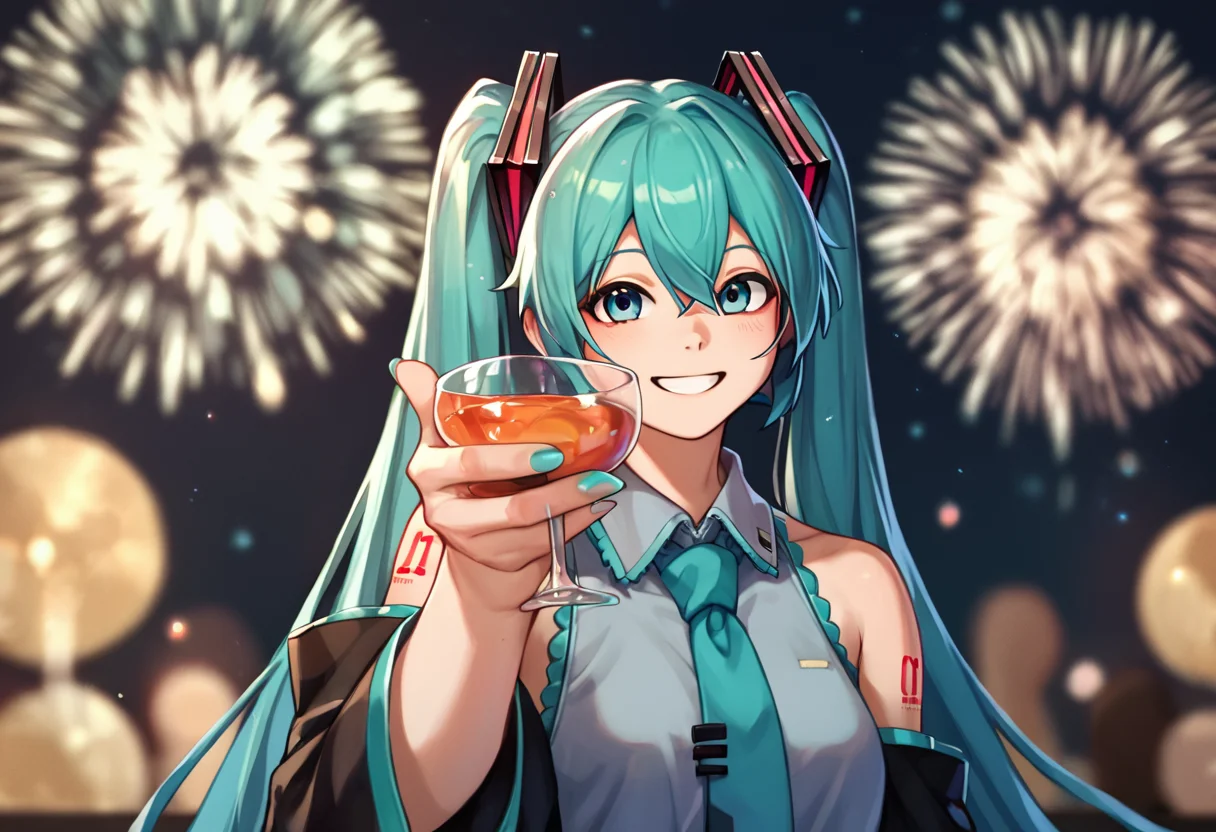 score_8_up, score_7_up, score_6_up, 1girl hatsune miku
smile holding cup fireworks
<lora:holding_cup_toasting_xlpony:1>