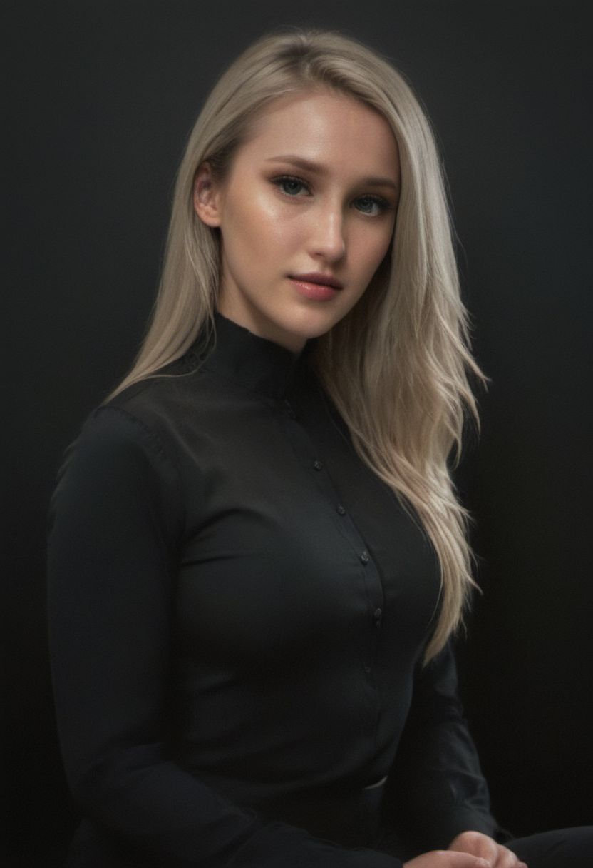 1girl, a 30 year old gorgeous woman, milfpeaches, detailed skin face and eyes ,very intricate, natural lighting , at bar in nightclub, dark room, skin pores, smoke, relax, diffused light, elegant coat, chair, blazer, jeans, makeup, heart-shaped lips, high-heels, laced bra, shy corner smile, black shirt button-up, ((very long hair)), low contrast, natural face, blonde hair, cerulean eyes, dark circles under eyes, smile, natural breast, round breasts, sexy and curvy body, sitting on counter, crossed legs, long curvy legs, focus eyes,( wavy hair), reading glasses, from below,