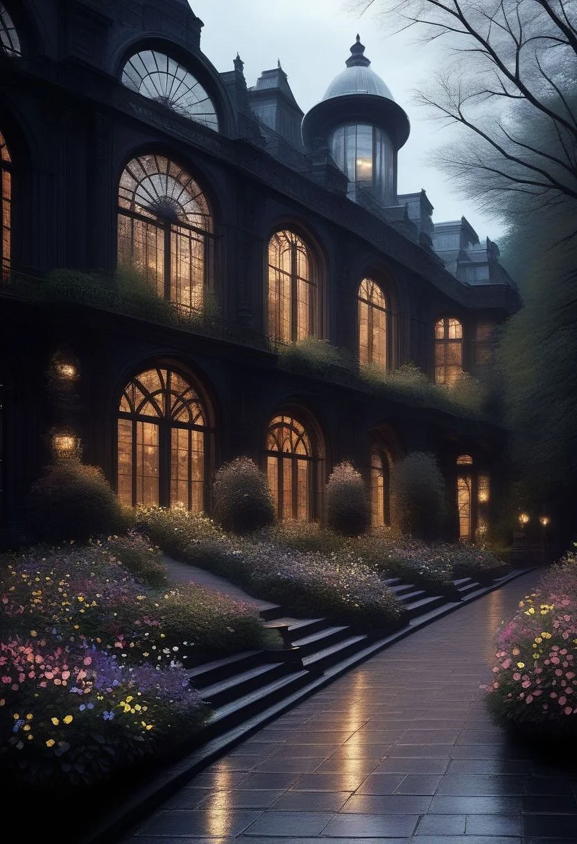 score_9, score_8_up, score_8,
BREAK,
zzDarkAcademia, flower, outdoors, tree, no humans, window, night, plant, building, stairs, door, clock, road, bush, lamppost, arch, pavement,
BREAK,
subsurface scattering, soft lighting, contemplative expression, dark background, subtle makeup, high-resolution, detailed texture, emotional depth, dramatic mood, side profile, serene atmosphere, cinematic lighting. perfectly round breasts, big breasts, firm breasts, SkinHairDetail, eye contact