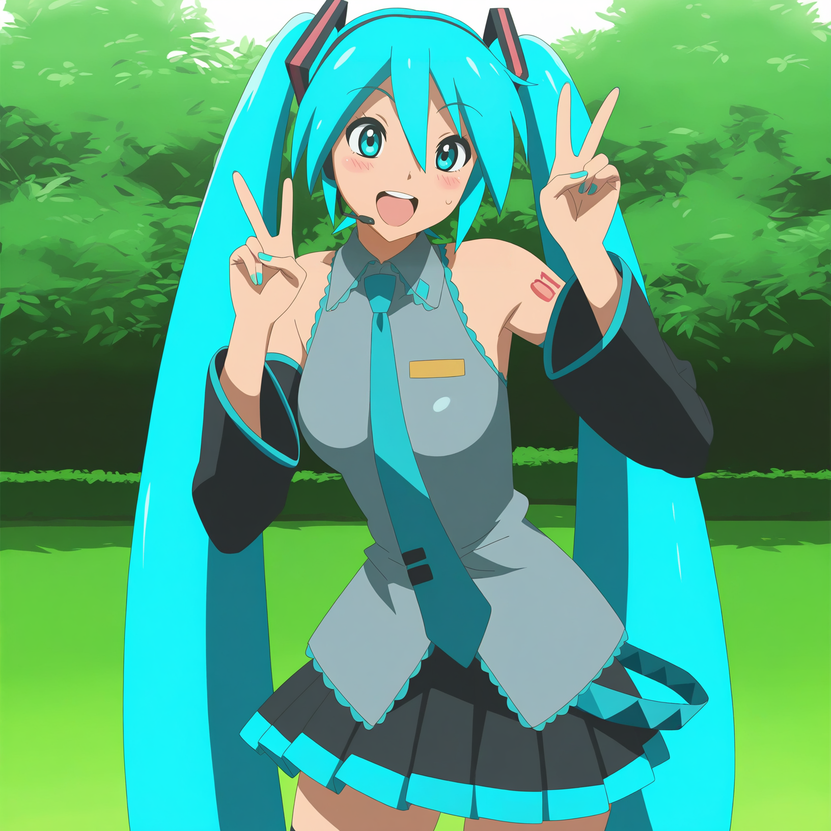 anime screencap,masterpiece,best quality,amazing quality,absurdres,anime coloring,
Jyubei Style,<lora:Jyubei Style-IL V1:1>,solo,v,outdoors,hatsune miku,1girl,