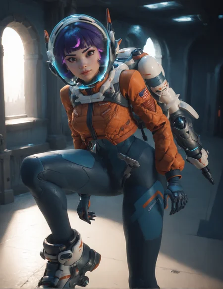 score_9, score_8_up, score_7_up,score_6_up,high resolution,jn0,1girl,castle,short hair,purple hair,spacesuit,space helmet,jetpacket,gloves,shoes,volumetric lighting,rim lighting,dof,dramatic shadow,looking at viewer,close-up,dynamic pose,looking at viewer,from behind,standing