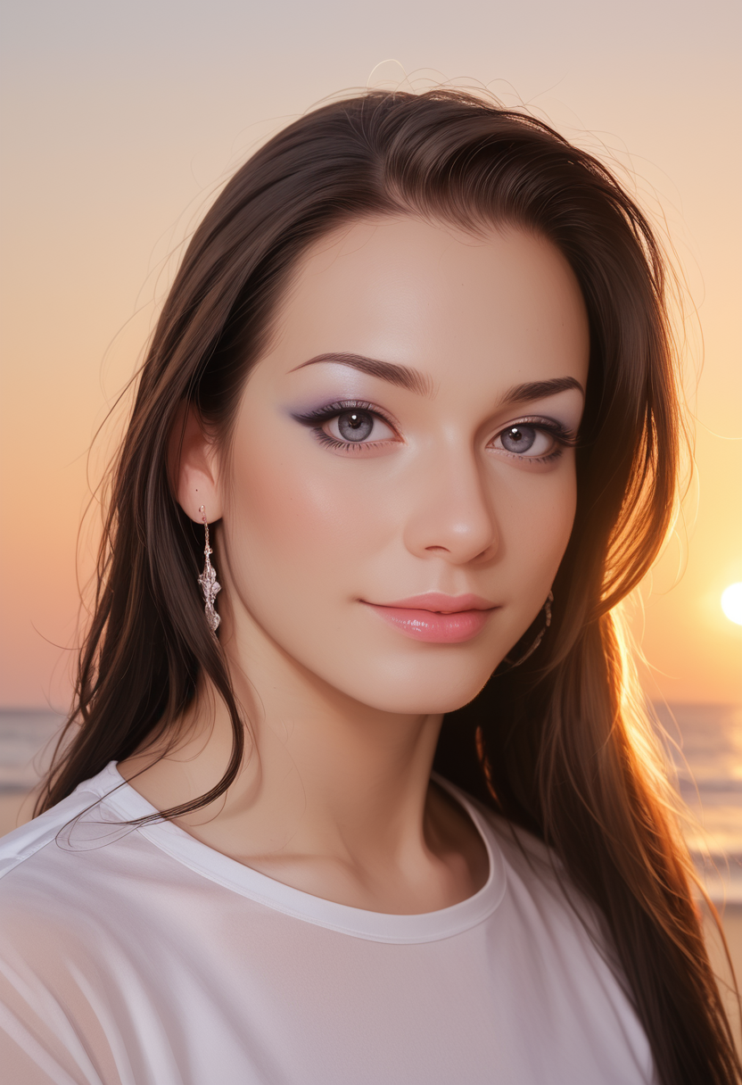 score_9, score_8_up, score_7_up, K4l3n4Rios, Kalena Rios, <lora:K4l3n4Rios-000008-pony:1>, 1girl, skin pores, 8k, skin texture, details, makeup, lips, long hair, white t-shirt, portrait, solo, looking at viewer, bokeh, focus, film, ektachrome, details, sharpened, grain, photograph, beachside, sunset, magic hour, artistic, best quality, photograph, focus