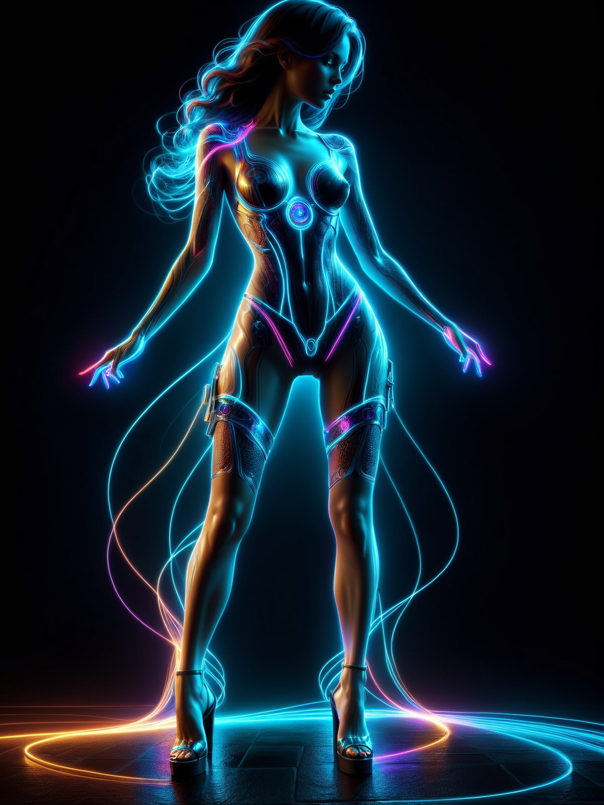 woman,  <lora:Neon_Cyberpunk_SDXL:1> neonbody, lightstreaks, (masterpiece:1.2), best quality