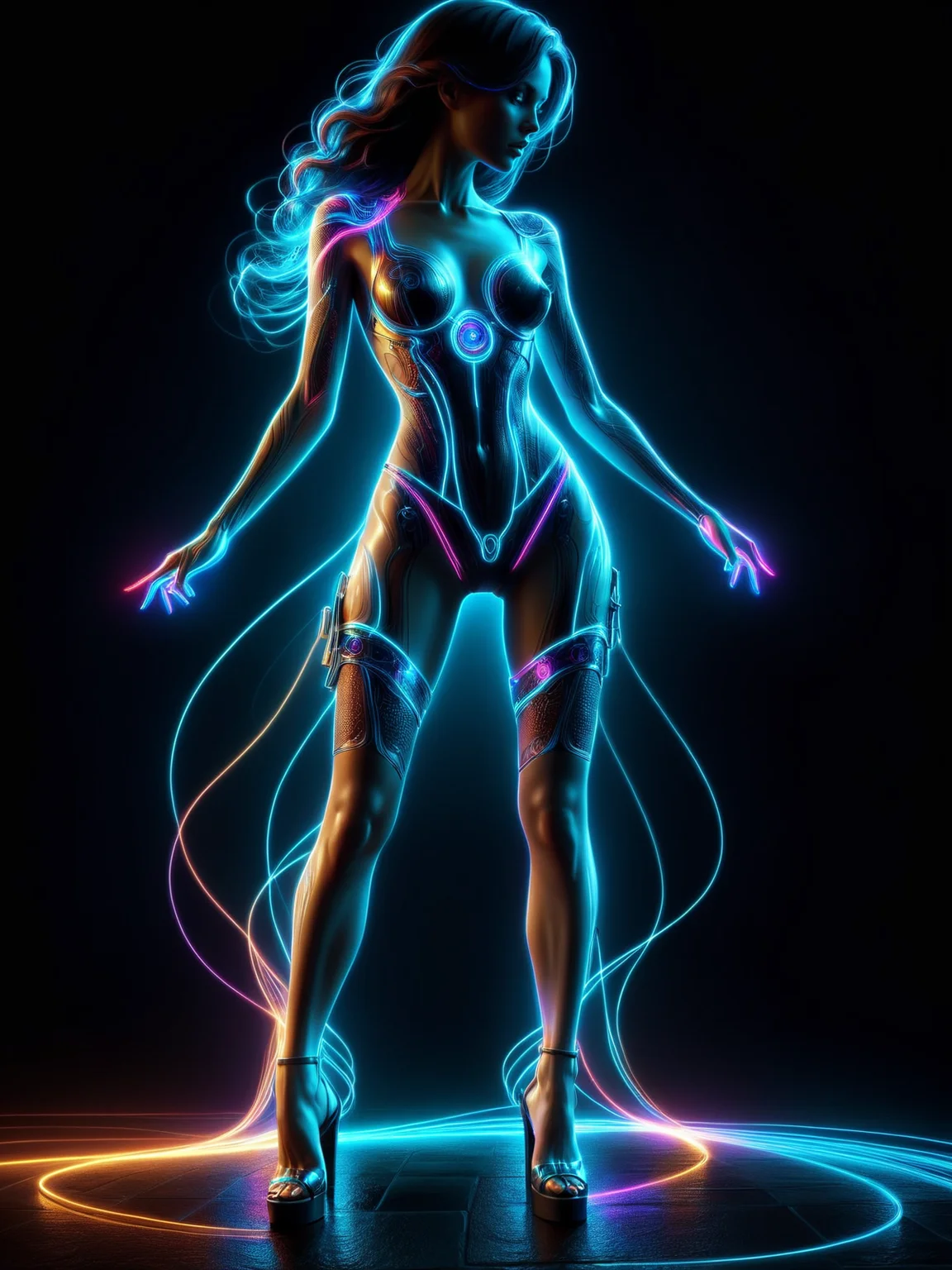 woman, <lora:Neon_Cyberpunk_SDXL:1> neonbody, lightstreaks, (masterpiece:1.2), best quality
