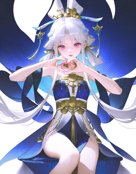 luoxingzhan,1girl,solo,looking at viewer,white background,simple background,cowboy shot,<lora:luoxingzhan-000012:1>,pink eyes,sitting,heart hands,grey hair,, masterpiece, best quality, very aesthetic, absurdres,newest, incredibly absurdres,, (ningen mame:0.65),(tianliang duohe fangdongye:0.9),ask \(askzy\),(chen_bin:0.748),(void 0:1.1),(nixeu:0.63),(sy4:1.3),(mignon:0.677)