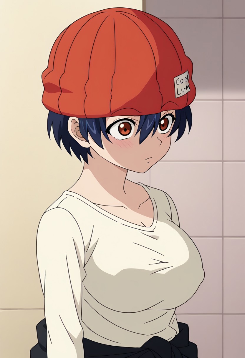 ,,Izumo Fuuko,tomboy,beanie,red headwear,black hair,short hair,hair between eyes,brown eyes,<lora:Izumo Fuuko(uu)-Pony:1.2>,  ,,,,, ,, ,,,,,, ,, ,,   anime coloring, anime screencap, 1girl,Solo ,, anime,PUFFY nipple,large breasts,official art, Uncensored ,Unedited ,,,,,,