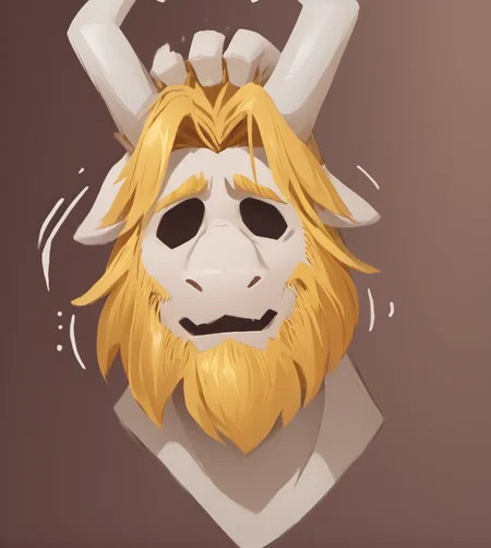 score_9, score_8_up, score_7_up, high res:1.5, digital media (artwork), lineless:1.5, motion lines, asgore dreemurr, facial hair, horns, beard, blonde hair, animal ears, white skin, male, <lora:Suiting_and_Masking:1> 5uitingm4sking, holding mask, <lora:Asgore_Dreemurr:0.9>
