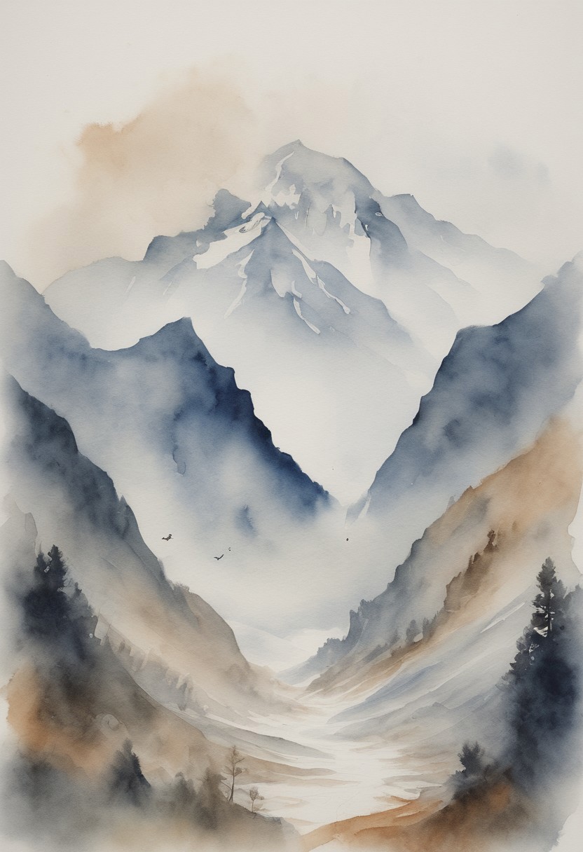 <lora:watercolor_lora:1.0>, Mountains and nature