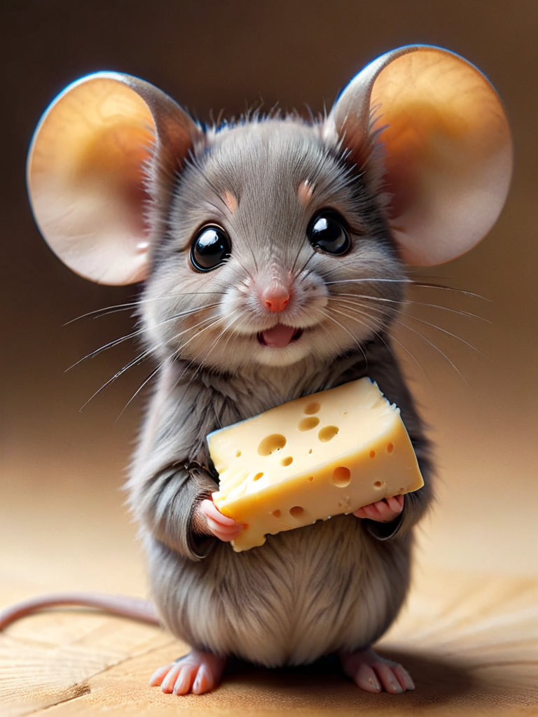 zhibi, chibi, mouse, small mouse, chibi mouse, cute, munching on a way too big cheese <lora:zhibi:1>