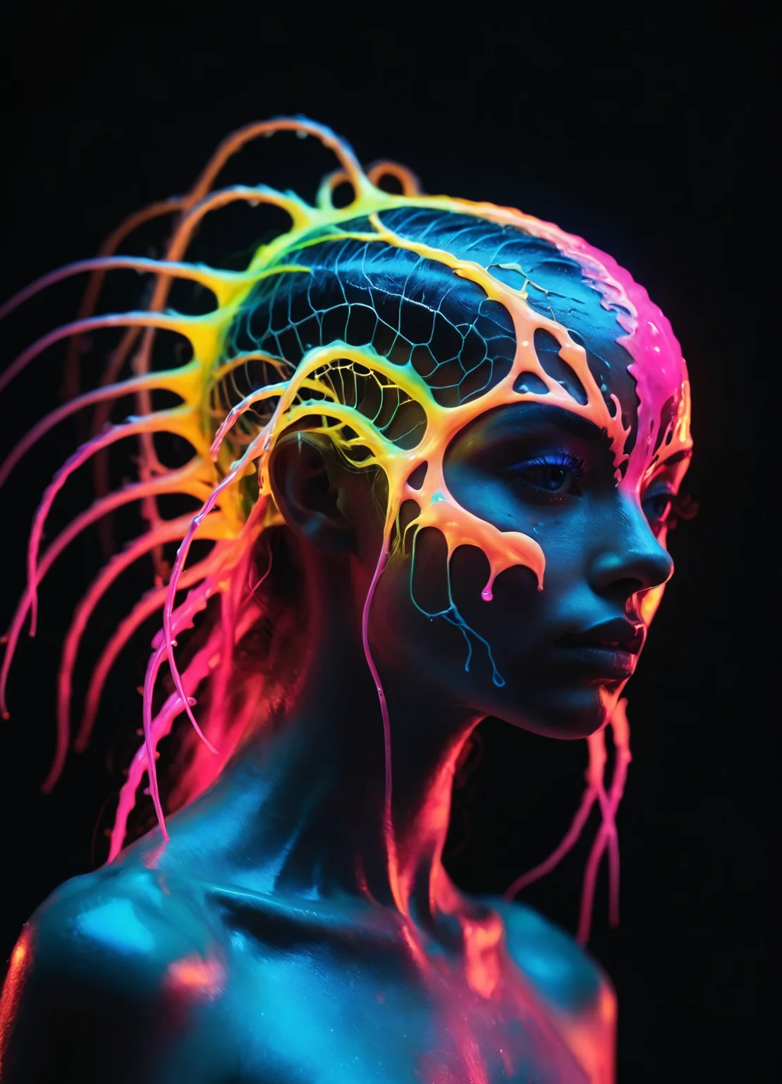 <lora:br1ghtXLP:0.7> multicolored <lora:43stl1ght1ngXLP2:0.7> 43stl1ght1ng, low light, dramatic lighting, darkness, neon, spotlight <lora:envyStarlight_v10:0.8>