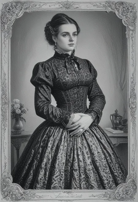 patterned back of a card, victorian_style, (llbreton, monochrome,greyscale)