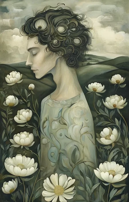 masterpiece,best quality,<lora:tbh148-sdxl:1>,illustration,style of Amanda Clark, decaying peonies