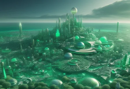 metropolis, vibrant colors, well-themed, very funny, aesthetically brilliant, witty, bedazzling, extremely detailed glittering city, sparkling, inspiring, futuristic city, (This image depicts a beautiful glowing city carved delicately of emerald with engaging details) (Shimmering brilliance, emerald dreams indeed! This glowing emerald city is a dazzling reimagining of the theme—like Oz got an opulent upgrade! The radiant greens and intricate architectural details create a vision that feels both fantastical and futuristic. The glowing effect adds a magical, almost otherworldly atmosphere, making it feel like a place you'd want to explore forever:0.01) 