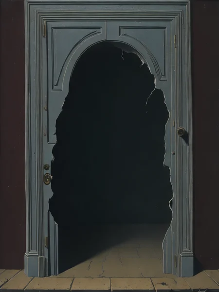<lora:ReneMagritte:1>a painting of a door with a hole in it