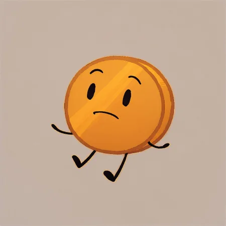 score_9, score_8_up, score_7_up, solo, anthro, coin, orange body, dot eyes, thin stick limbs, black limbs, black eyes, cartoony,