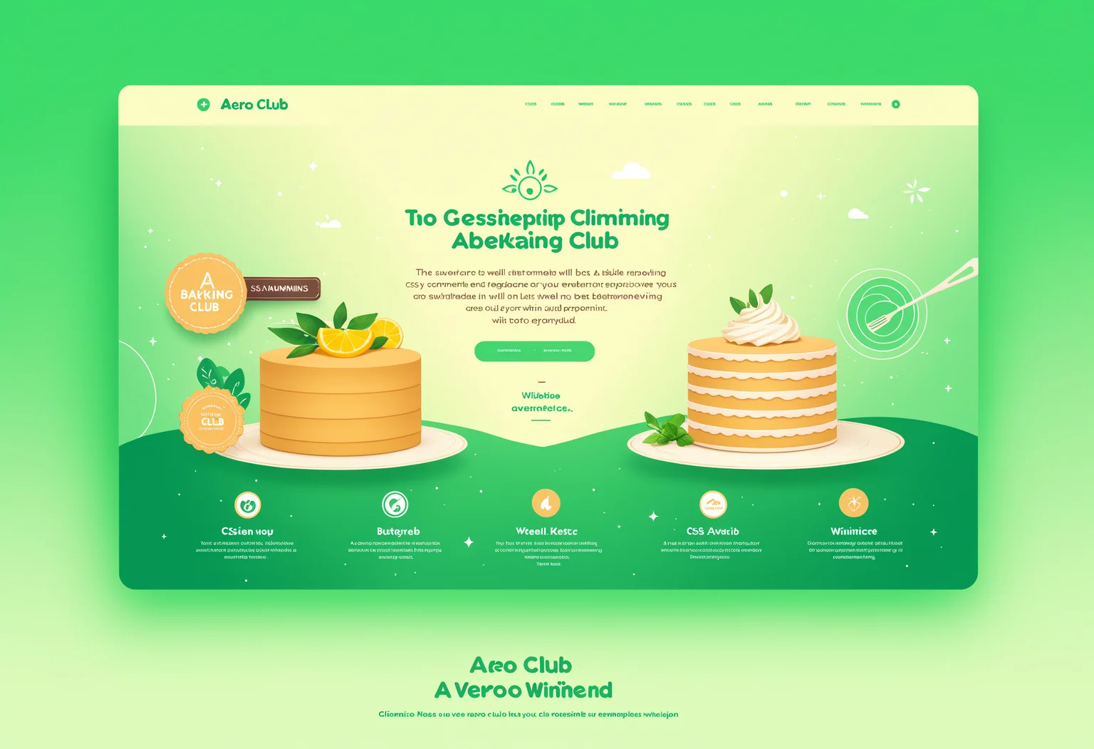 UI-UX Style, a website layout, a baking club website, green gradient theme, responsive, bootstrap and CSS compatible, aero elements, no humans, extremely well designed, award winning, cinematic advertising, masterpiece, best quality, <lora:UiUX-SDXL:0.5>
